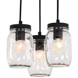 3-Lights Industrial Mason Jar Pendant Light Chandelier, Rustic Farmhouse Bathroom Ceiling Lightmid-Century Pendant lamp Fixture