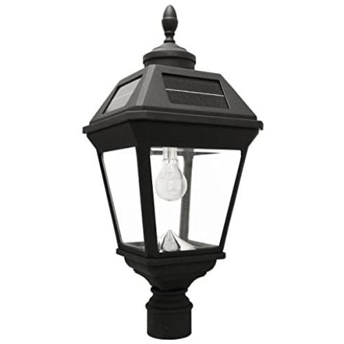 Gama Sonic GS-97B-F Imperial Bulb Light Outdoor Solar Lamp, 3'' Post Fitter Mount, (Warm White LED, Black