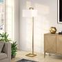 Henn&Hart FL0330 Modern Angular Lines in A Brass Finish, with White Linen Square Shade, for Living Room, Bedroom, Office Contemporary Minimalist Floor Lamp, Gold