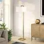 Henn&Hart FL0330 Modern Angular Lines in A Brass Finish, with White Linen Square Shade, for Living Room, Bedroom, Office Contemporary Minimalist Floor Lamp, Gold