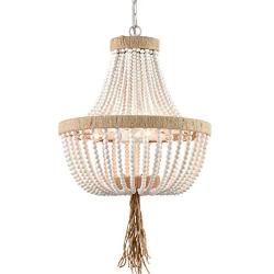 Farmhouse White Wood Beaded Chandeliers Large Dining Room Pendant Chandelier Wooden Bead Chandelier