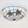 Tiffany Style Rose Stained Glass Ceiling Light 16 Inch Vintage Rural Semi Flush Mount Ceiling Light Fixture for Living Room, Dining Room, Bedroom,Red