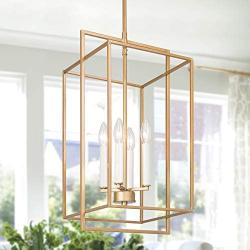 KSANA Gold Chandelier, 4-Light Modern Linear Chandeliers, Pendant Hanging Light Fixtures for Dining Rooms, Foyer, Living Room, Bedroom and Kitchen Island, Brushed Gold Finish