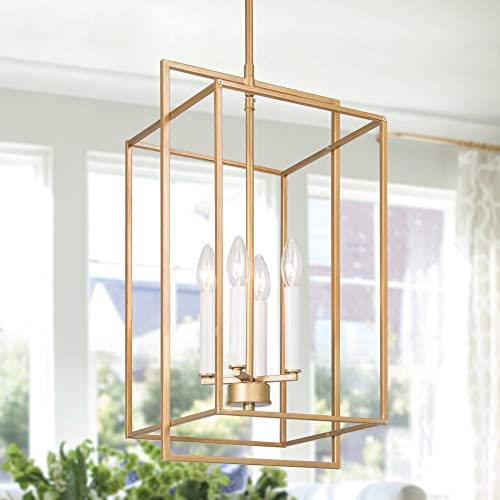 KSANA Gold Chandelier, 4-Light Modern Linear Chandeliers, Pendant Hanging Light Fixtures for Dining Rooms, Foyer, Living Room, Bedroom and Kitchen Island, Brushed Gold Finish
