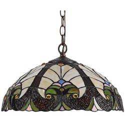 Capulina Tiffany Dining Table Lights, 16 Inch Wide Hanging Tiffany Style Lamp, 2-Light Stained Glass Lighting Fixtures, Stained Glass Dining Room Lights, Beautiful Victorian Tiffany Pendant Lights