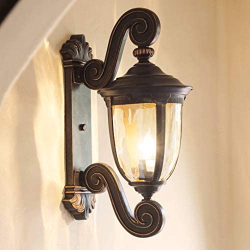 Bellagio Outdoor Wall Light Fixture Bronze Scroll 24'' Champagne Hammered Glass for Exterior House Porch Patio - John Timberland