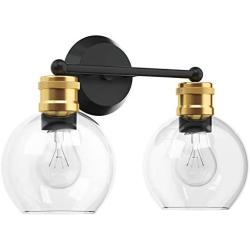 Tangkula Vintage 2 Light Vanity Wall Light, Bubbled Glass Wall Sconce, Industrial Bathroom Vanity Light with Globe Glass Shade, Wall Lamp Fixtures for Bathroom Hallway Living Room Bedroom (2-Light)
