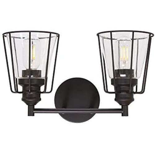 VINLUZ Farmhouse Cage Vanity Light Oil Rubbed Bronze Modern Bathroom Wall Lighting Fixture Rustic Metal Sconce Wall Mounted Lamp Clear Glass Shade for Stairway Porch Restaurants Kitchen