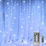 300 LED Copper Curtain Light, 8 Modes Remote Control USB Fairy String Lights for Indoor Outdoor, Festival, Holiday, Wedding Decorations-9.8ft x 9.8ft(White)