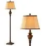 Rustic Floor Lamp for Living Room, French Faux Wood Floor Lamp with Cream Fabric Shade for Reading Bedroom Office BOOU BN-0085A-1.