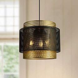 Maxax Round Farmhouse Chandelier 3 Light Indoor Ceiling Light Black&Gold Metal for Kitchen Island Living Room Dining Room Farmhouse