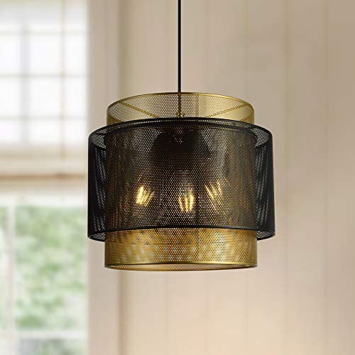 Maxax Round Farmhouse Chandelier 3 Light Indoor Ceiling Light Black&Gold Metal for Kitchen Island Living Room Dining Room Farmhouse
