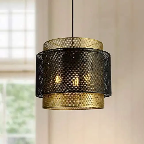 Maxax Round Farmhouse Chandelier 3 Light Indoor Ceiling Light Black&Gold Metal for Kitchen Island Living Room Dining Room Farmhouse