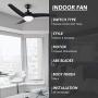 CO-Z 52 Modern Ceiling Fan with Lights and Remote in Black Finish, Contemporary Ceiling Fans with LED Light for Bedroom, Living Room, Kitchen, Industrial Ceiling Fan with 3 ABS Blades Reversible