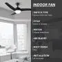CO-Z 52 Modern Ceiling Fan with Lights and Remote in Black Finish, Contemporary Ceiling Fans with LED Light for Bedroom, Living Room, Kitchen, Industrial Ceiling Fan with 3 ABS Blades Reversible