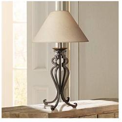 Rustic Table Lamp Open Scroll Wrought Iron Parchment Empire Shade for Living Room Family Bedroom Bedside - Franklin Iron Works