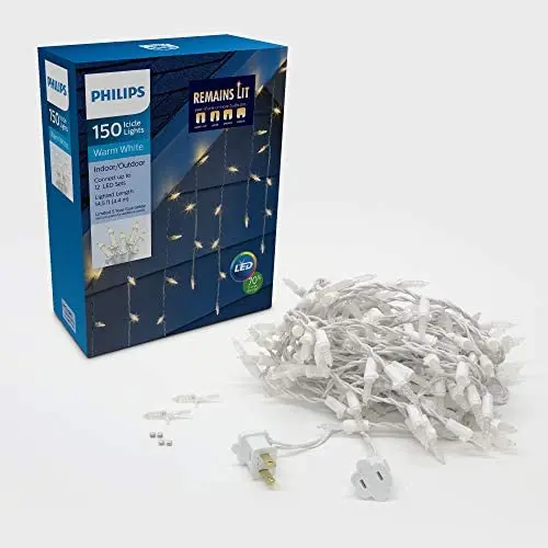 Philips Remains Lit LED Indoor Outdoor Icicle Christmas Lights, Warm White Philips Remains Lit LED Indoor Outdoor Icicle Christmas Lights, Warm White