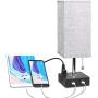 USB Bedside Table Lamp with Outlet, Aooshine Modern Nightstand Lamp with 2 Useful USB Ports & One Outlet, Grey Fabric Shade Ambient Light Desk Lamp for Bedroom, Guest Room or Office