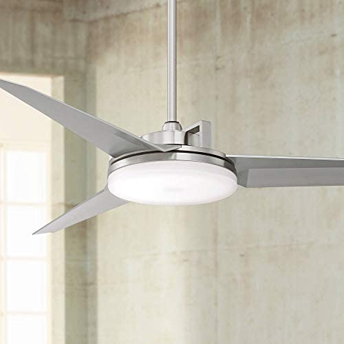 52'' Cyber Modern Ceiling Fan with Light LED Dimmable Remote Control Brushed Steel for Bedroom Kitchen Living Room Dining - Casa Vieja