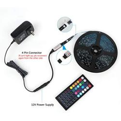 Tingkam 39.4 ft 12 M Non-Waterproof 5050 SMD RGB LED Flexible Strip Light Black PCB Board Color Changing Decoration Lighting 300 LEDs Kit + 20 Key Remote Controller