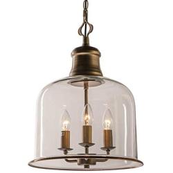 LITFAD 3 Lights Cup Shape Pendant Light Fixture Traditional Industrial Vintage Retro Single Chandelier Clear Glass Ceiling Light for Dining Room Hallway Bedroom Cafe Brass