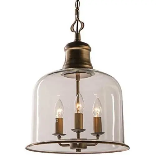 LITFAD 3 Lights Cup Shape Pendant Light Fixture Traditional Industrial Vintage Retro Single Chandelier Clear Glass Ceiling Light for Dining Room Hallway Bedroom Cafe Brass