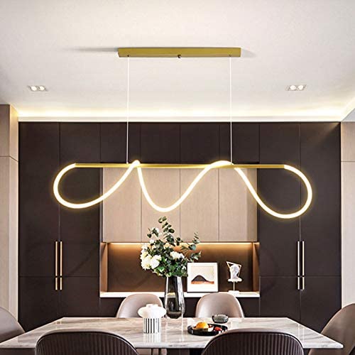 TFCF Modern LED Pendant Light with Remote Control Stepless Dimmable Contemporary Chandelier Gold 78W Adjustable Ceiling Fixture Wave Light for Dining Room & Kitchen Island (80cm/31.49Inch)