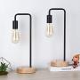 HAITRAL Industrial Desk Lamp Set of 2 - Vintage Edison Bulb Lamp with Wooden Base, Retro Office Lamp for Bedroom, Living Room, Office-Black，Dorm (Without Bulb)