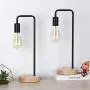 HAITRAL Industrial Desk Lamp Set of 2 - Vintage Edison Bulb Lamp with Wooden Base, Retro Office Lamp for Bedroom, Living Room, Office-Black，Dorm (Without Bulb)