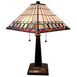 Amora Lighting Tiffany Style Table Lamp Banker Mission 21'' Tall Stained Glass Blue Tan Brown Green Vintage Antique Light Décor Living Room Bedroom Office Handmade Gift AM238TL14B, Multicolored