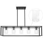 VINLUZ Modern Chandeliers Farmhouse Lighting 5 Lights Black with Clear Seedy Glass Shade Dining Room Light Fixtures Industrial Rustic Ceiling Hanging Pendant Lighting for Kitchen Island Foyer Bar