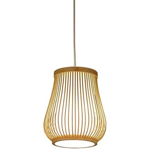 ANYE 15ft White Plug-in UL On/Off Dimmer Switch Cord Retro Art Deco Style E26 Lamp Holder Rattan Bamboo Lampshade Pendant Light for Dining Room Cafe Restaurant Bulbs Not Included