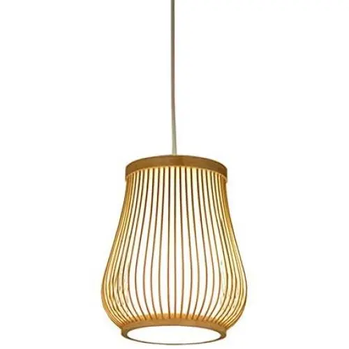 ANYE 15ft White Plug-in UL On/Off Dimmer Switch Cord Retro Art Deco Style E26 Lamp Holder Rattan Bamboo Lampshade Pendant Light for Dining Room Cafe Restaurant Bulbs Not Included