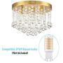 CLAXY Crystal Chandelier Brass Flush Mount Ceiling Light G9 Crystal Ceiling Light Fixture