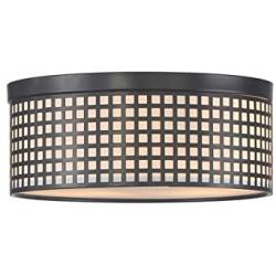 2 Light 10'' Metal Square Grid Printing Black Finish semi Flush Mount Ceiling Light, Chandelier for Living Room Dining Room Bedroom