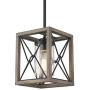 FEMILA Farmhouse Pendant Light, 1-Light Rustic Cage Hanging Light Fixture, Antique Wood Finish Finish, Clear Glass Lampshade, 4FY42 M1L WB