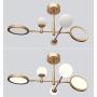 Joyxeon Modern Sputnik Chandelier 5 Light, Mid Century Frosted Glass Globe Pendant Lighting, DNA Satin Brass Ceiling Light Fixture for Living Room Low Ceiling Bedroom- with LED Neutral White 3350Lm