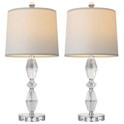 OYEARS Crystal Table Lamp Set of 2 for Bedroom 22.5”H Modern Table Lamp for Living Room Office Bedside Table Lamp for Reading Crystal Style Drum Shade