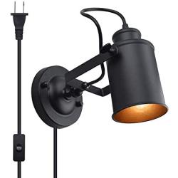 Bonlux Industrial Plug in Wall Sconces with On/Off Switch, Black Metal Shade Adjustable Wall Lamp Fixture E26 Base Socket Vintage Edison Wall Mounted Light Fixture for Galleries Aisle Kitchen Room