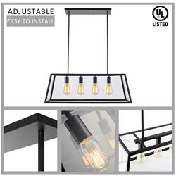 Lampundit Chandelier 4-Light Pendant, Matte Black Finish with Clear Glass Panels, Modern Industrial Square Linear Pendant Lighting for Kitchen Island Breakfast Bar Dining Room