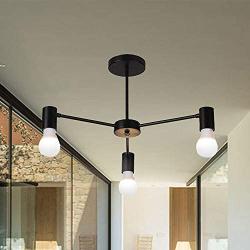 LAKIQ Modern Ceiling Light Living Room Close to Ceiling Lighting Bedroom Semi Flush Mount Light Fixture Minimalist Style Indoor Chandelier Lighting (Black,3 Lights)