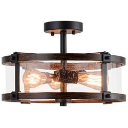 Tangkula Semi Flush Mount Ceiling Light, 3-Light Close to Ceiling Light Fixtures, Bubble Glass Ceiling Lamp with High-Transparency Bubble Glass Lampshade, for Living Room, Kitchen & Dining Hall