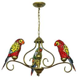 LITFAD Brass Finish Pendant Lighting 110V-120V 3-Light Multicolored Parrot Vintage Tiffany Style Stained Glass Chandelier Ceiling Light in Shabby Chic Style for Living Room Bedroom Restaurants Hotel