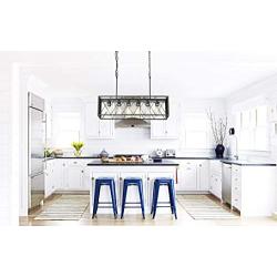 Farmhouse Kitchen Island Pendant Lighting Fixture, Rustic Kitchen Ceiling Hanging Bar Lights, Dining Room Pendant Lighting Marble Finish Rectangle Metal Chandelier(6 Sockets B)