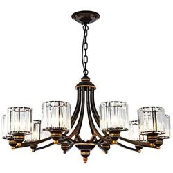 Modern Wrought Iron Chandeliers with Glass Crystal, American 8 Lights Chandeliers, Modern Iron Pendant Lights for Dining Room,Living Room,Office,Cafe,Restaurant(Black)