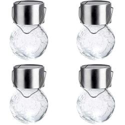 GIGALUMI 4 Pack Hanging Solar Lights Christmas Yard Decoration, White LED Solar Crackle Globe Hanging Lights Waterproof Outdoor Solar Lanterns with Handle for Garden, Yard, Patio, Lawn