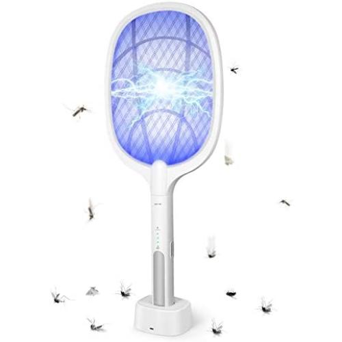 Bug Zapper, Mosquito Killer USB Rechargeable Electric Fly Swatter and Bug Zapper Racket, Handheld Fly Zapper for Home and Outdoor Safe to Touch with 3-Layer Safety Mesh