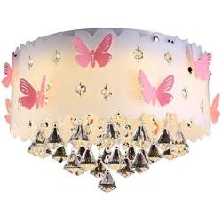 LAKIQ Modern Girl’s Bedroom Flush Mount Ceiling Lighting Fixture Lovely Pink Butterfly LED Crystal Chandelier Drum Shade Close to Ceiling Light for Girls Kids Room Foyer Living Room