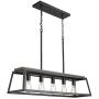 Eapudun 38-Inch 5-Light Kitchen Island Lighting, Farmhouse Linear Chandelier for Dining Room Pool Table Pendant Light Fixture, Matte Black and Wooden Finish, PDA1272-FBDT