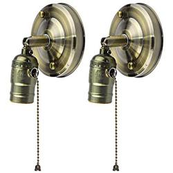 Luxvista E26 Vintage Wall Lamp with Pull Chain Switch ON/Off - E27 Industrial Metal Decorative Wall Sconces Brass Adjustale Lamp Scocket for Porch Bedroom Home Decor (No Included Bulb, 2-Pack)